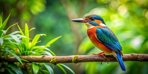 Obraz premium Elegant Eabird perched gracefully on a branch surrounded by lush greenery in a serene natural setting