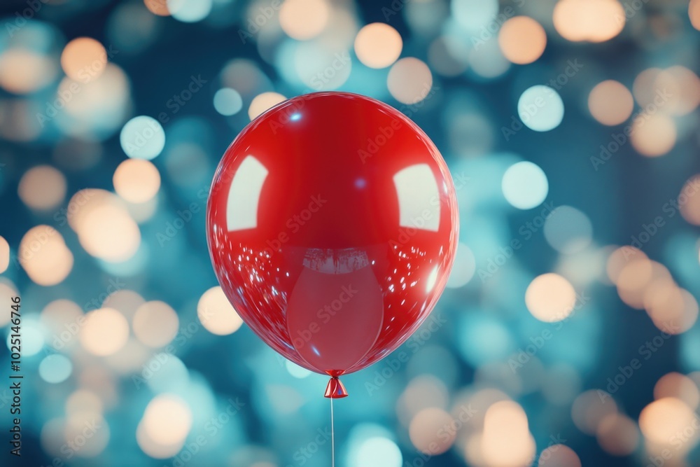 Poster a red balloon floats in the air, illuminated by bright lights in the background