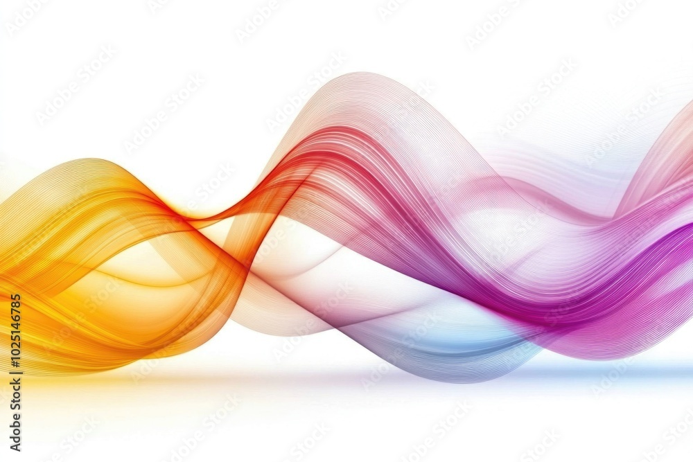 Poster a vibrant wave of colored lines on a white background, suitable for graphic design and creative proj