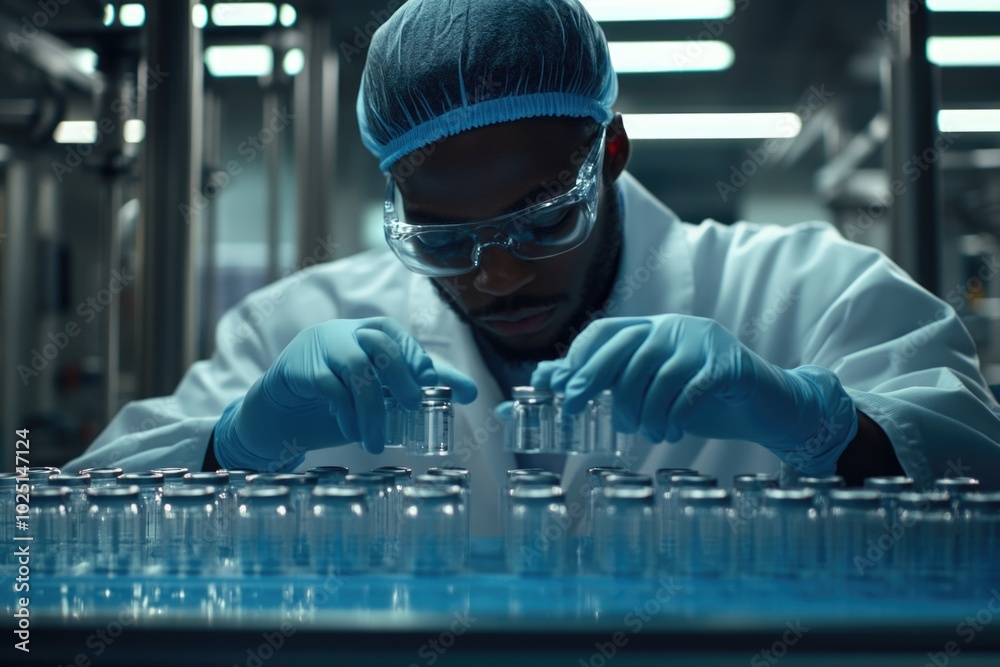 Aufkleber A scientist in a lab coat and goggles works on a machine, perfect for science and technology illustrations
