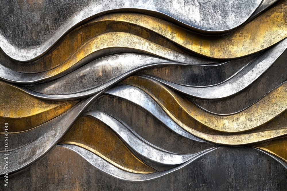 Poster Close-up view of a metal surface featuring wavy patterns, ideal for use in industrial or scientific contexts