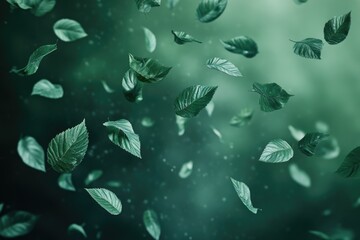 Fototapeta premium A bunch of green leaves suspended in mid-air