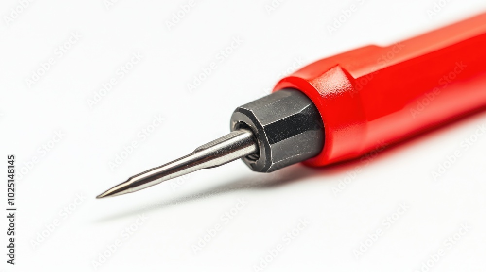 Poster a close-up shot of a red pen lying on a white surface, ideal for use in designs and illustrations