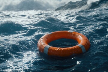 A life preserver floats on calm ocean waters, potentially saving someone from drowning