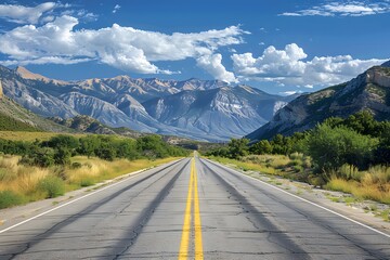 Naklejka premium Scenic Mountain Road Under a Bright Blue Sky