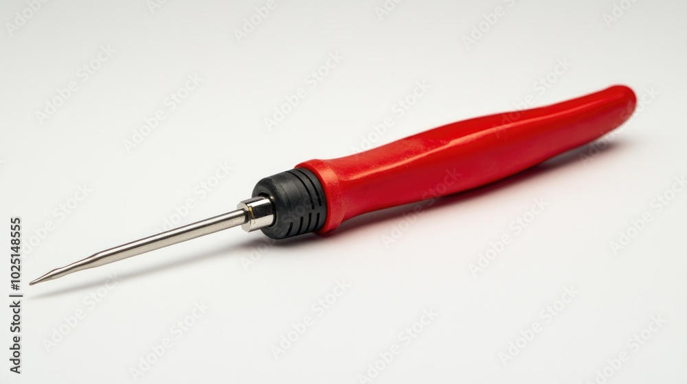 Poster a detailed view of a red tool against a white background