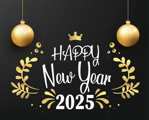 2025 Happy New Year Design Gold Glitter Elegant Abstract Logo Symbol Vector Illustration