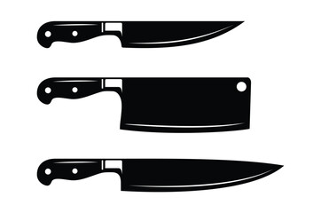 Several type of knives for Chef or Butcher. Kitchen Knife silhouettes for Restaurant or Butchery symbol sign logo design.