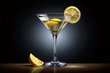Elegant martini glass illustration with a twist of lemon, perfect for cocktail menus and bar promotions