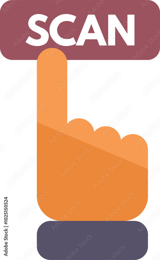 Poster index finger pressing scan button for accessing information, scanning document or making choice in a
