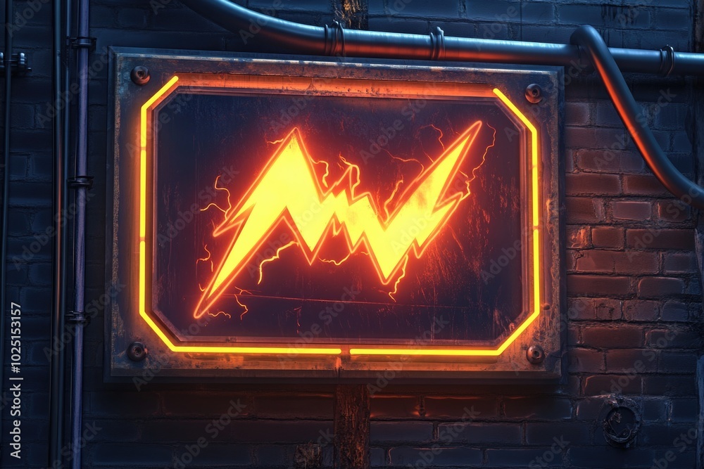 Poster a bright neon sign featuring a bold lightning bolt design, suitable for use in modern themes and fut