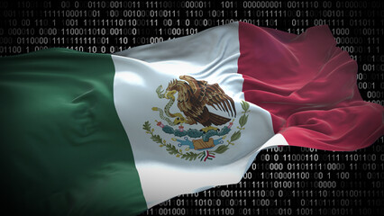 Binary code on flag of Mexico. Program source code or Hacker concept on Mexican flag. Mexico...