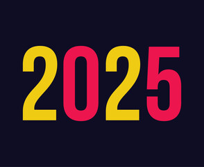 2025 Happy New Year Design Pink And Yellow Festive Abstract Logo Symbol Vector Illustration With Blue Background