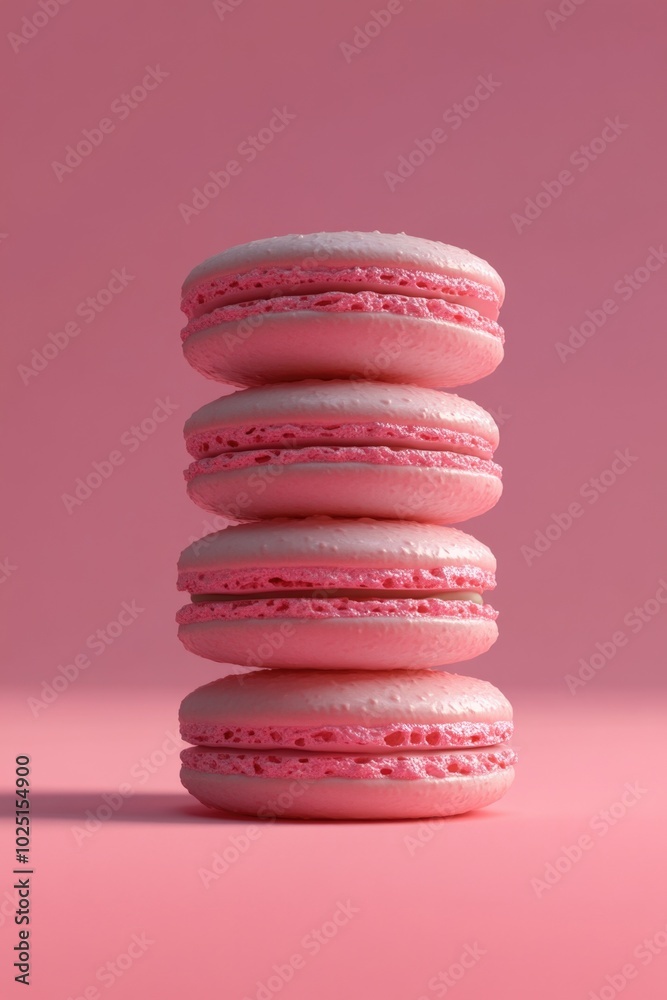 Wall mural Stack of pink macarons on a pink surface, perfect for baking or dessert photography