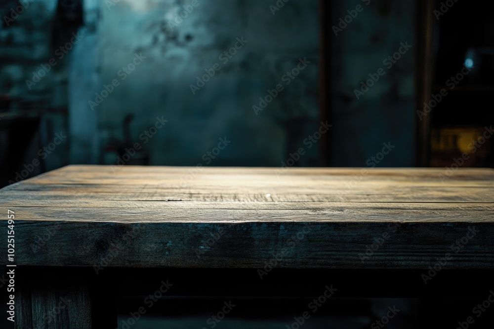 Poster A simple wooden table with a blurred background