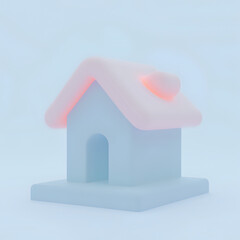 3D Home Icon on White Background for Website Buttons