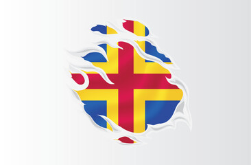 Obraz premium Aland Islands flag ripped icon illustration