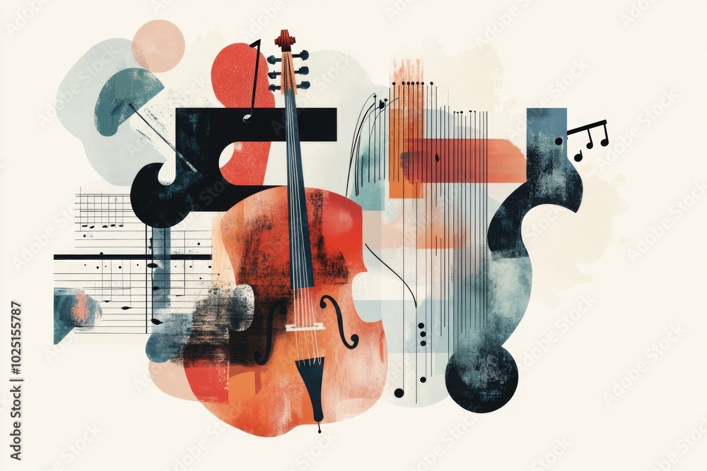 Aufkleber A collection of musical instruments and music notes on a canvas