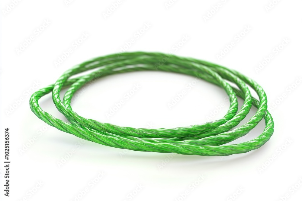 Poster a detailed view of a green rope against a clean white background, ideal for use in photography or de