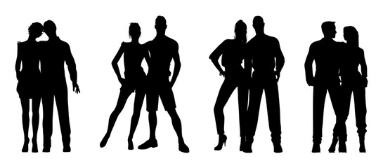 Couple Posing Silhouette Vector Set