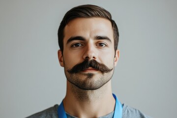 Close up of a man's face with a distinctive mustache, suitable for use in portrait or profile shots