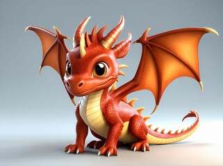 Fototapeta premium 3D Illustration Art, Closeup Shot of An Adorable Dragon, Isolated over a Background