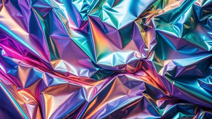 Vibrant metallic crinkled foil with a rainbow sheen