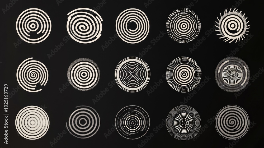 Poster Geometric patterns and shapes on a dark background