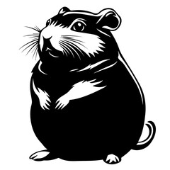 Adorable Hamster Standing Black and White Vector