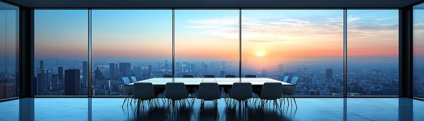 Fototapeta premium Futuristic 3D Office Interior with City View