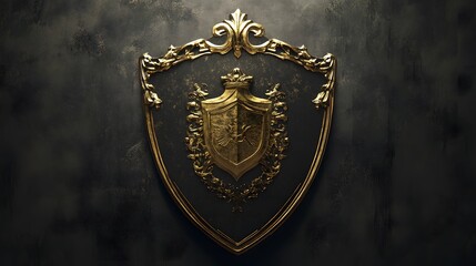 Ornate Golden Shield with Crown and Bird Emblem