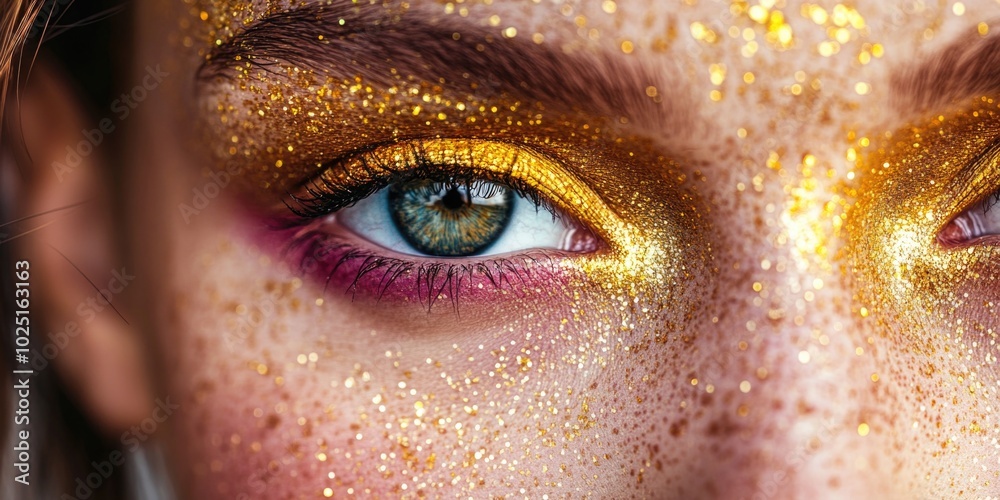 Poster Close-up of a person with sparkly eyes, perfect for beauty or fashion concepts