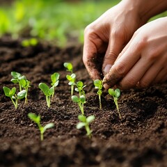 Hands Planting Seedlings in Garden Soil - Nurturing Growth