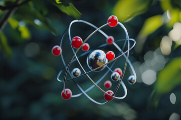 A metallic sphere with red and silver balls on it