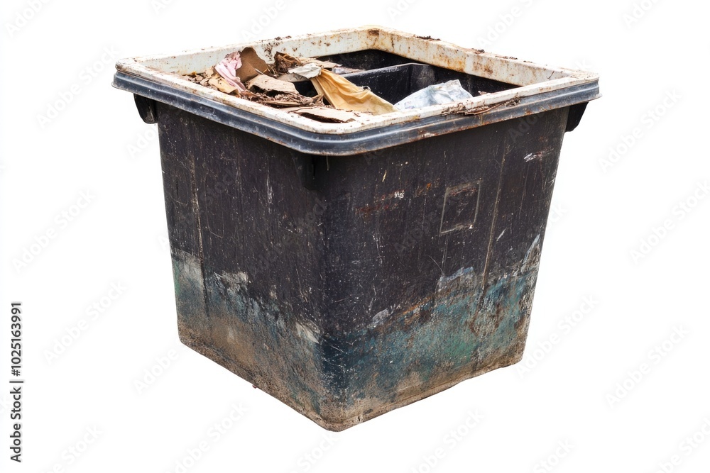 Poster image of a trash can filled to the brim with waste