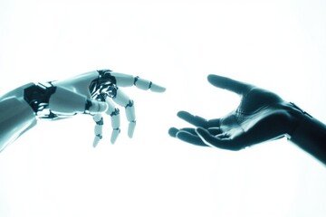 Hands reaching out to a robotic hand, potential technology or innovation concept