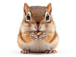 Obraz premium A chipmunk holding seeds in its tiny hands, isolated on white background 