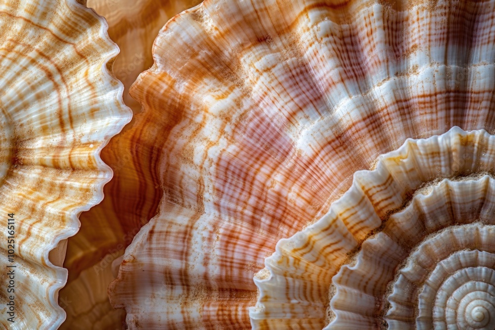 Poster A close-up shot of various types of seashells on a table