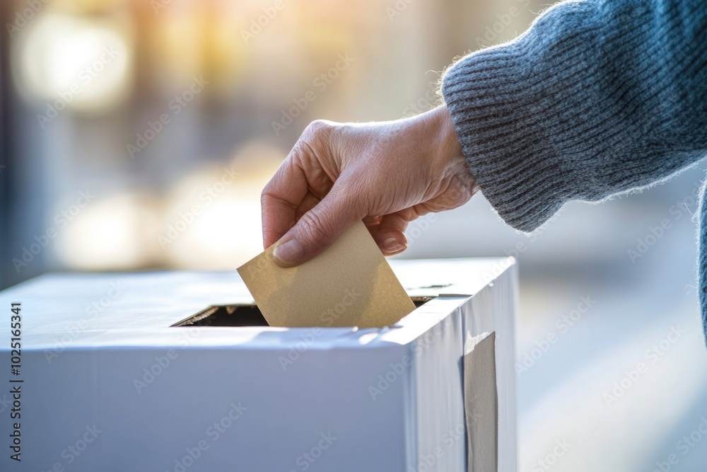 Poster a person filing a document in an archival box, suitable for use in administrative or business settin