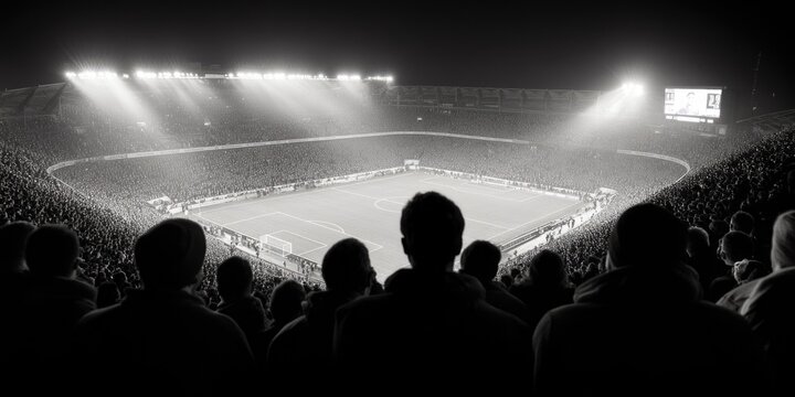 Fototapeta A black and white photo of a soccer stadium architecture