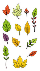 Obraz premium Leafy doodle sticker design element set isolated with white highlights, png