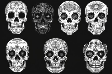 Collection of skulls with unique decorative elements