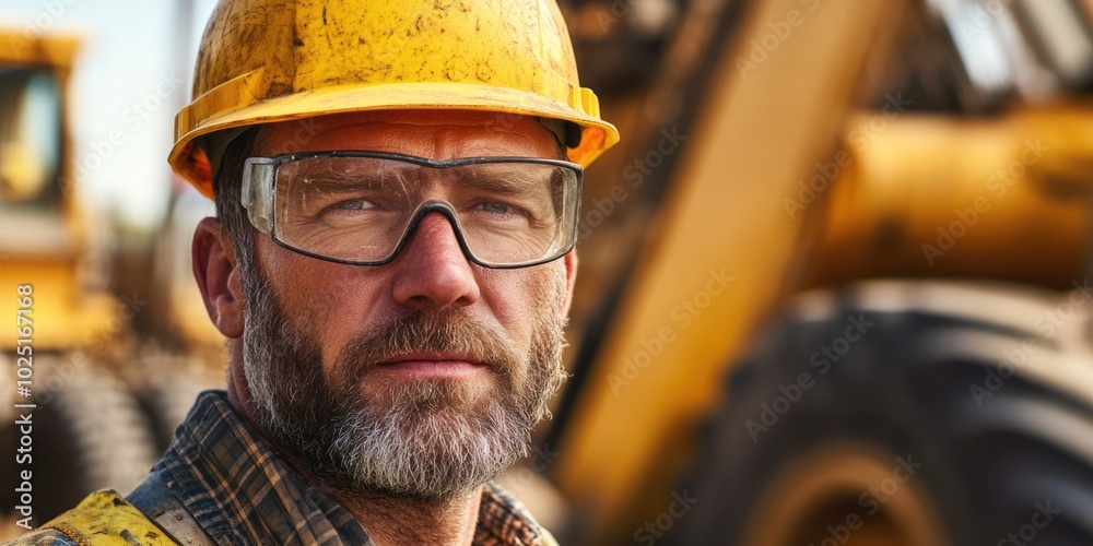 Canvas Prints A person wearing a hard hat and glasses, likely an industrial worker or construction worker