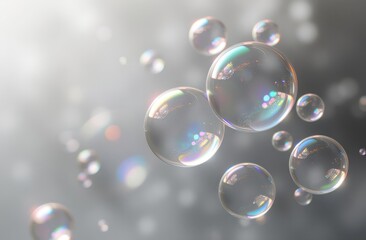 Naklejka premium Macro close up of soap bubbles. Transparent drops liquid bubbles molecules. Colorful Abstract Background.