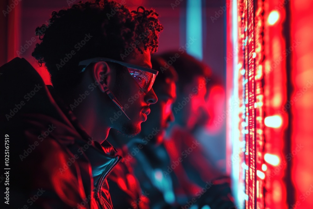 Poster a person plays a video game on a screen