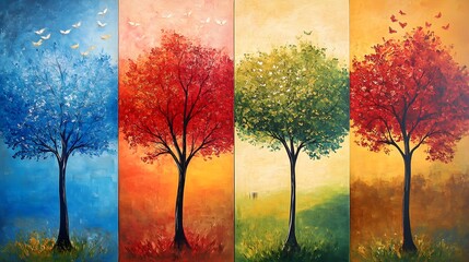 A Tree Through the Seasons Depicted in Abstract Acrylic Painting