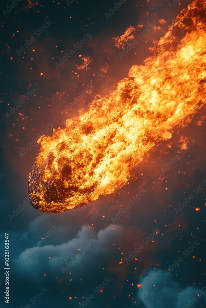 Aufkleber a large fireball soaring through the sky, with flames and smoke trailing behind
