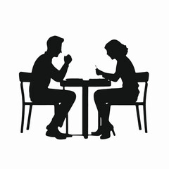 A young Caucasian man and woman sitting at a table, engaged in conversation
