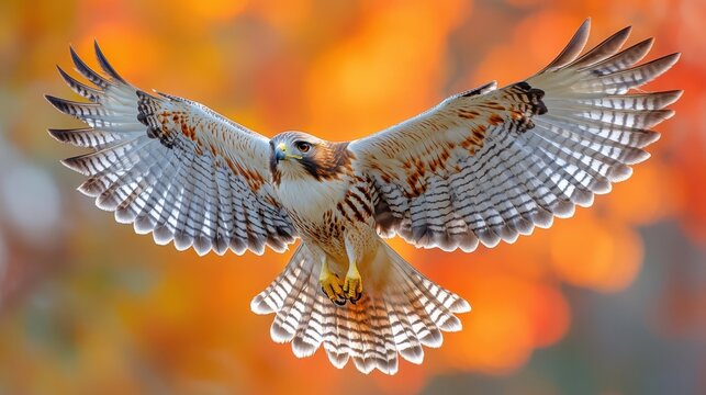 A red-tailed hawk soaring high, wings fully extended, isolated on white background 