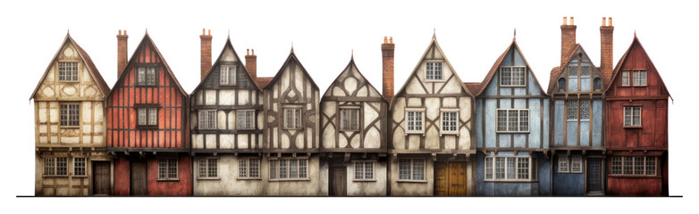 Naklejka premium PNG Row of tudor town houses architecture building panoramic.